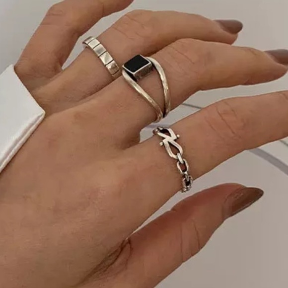 𝅺💎NEW 925 Sterling Silver Black / Silver Band Rings Adjustable - Picture 8 of 11